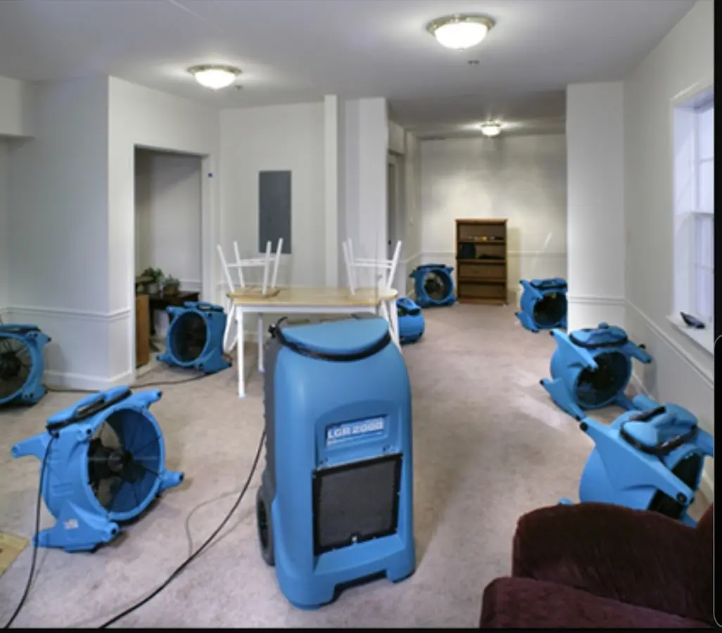 Air movers and dehumidifier setup for Water Damage Restoration in Waco